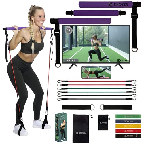 Premium 2-in-1 Pilates Bar Kit with 11 Resistance Bands for Women and Men- Portable Fitness Equipment- Workout Equipment for Home Workouts- Workout Bars for Exercise- Adjustable Resistance Band