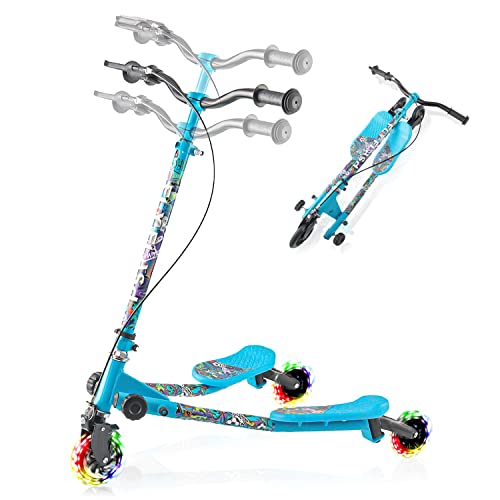 FlyFlash Wiggle Scooter for Kids Ages 3-5, Kids Scooter with 3 LED Light-Up Wheels, Foldable Adjustable Height Wiggle Scooter for Boys and Girls up to 110 lb