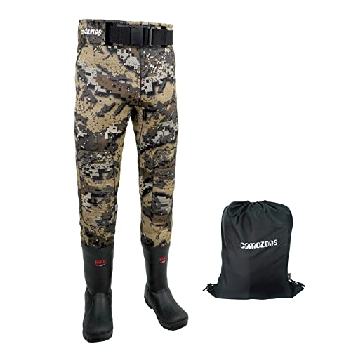 Wader Pants with Boots, Neoprene Waist Wader,800G Insulated Bootfoot Wading Pants Camo Duck Hunting Pants for Men Women, Waterproof Waterfowl Wader Pants, Breathable Fly Fishing Pants, Size 11