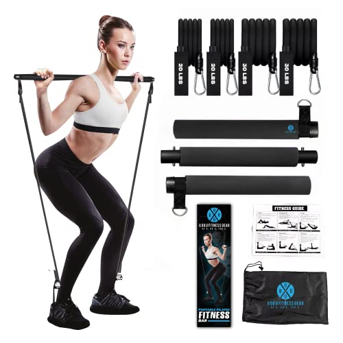 Pilates Bar Kit with Resistance Bands - Workout Equipment for Home Workouts - Pilates Stick - Resistance Kit - Leg Workout Bands - Fitness Equipment Women - Beginner Yoga Kit - Exercise & Fitness