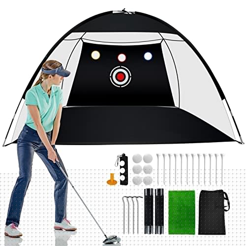 Golf Net, 10x7ft Golf Practice Net, Golf Hitting Aids Nets for Backyard Driving Chipping with 12 Golf Tees, Target Cloth, Golf Mat, Carry Bag, 6 Golf Balls, - Backyard Indoor Outdoor Sports Game