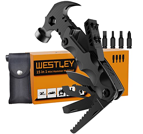 Gifts for Men Unique, WESTLEY Multitool, 15 in 1 Survival Gear, Camping Accessories, 4 Screwdrivers heads with Magnetic, Christmas Gifts for Men, Lock Function, cool gadgets for men WT15H