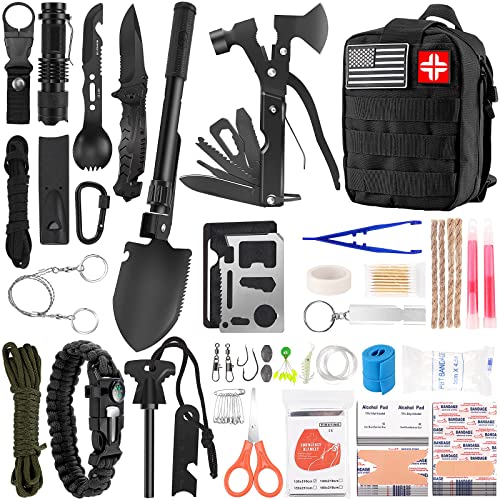 Emergency Survival Kit and First Aid Kit, 142Pcs Professional Survival Gear and Equipment with Molle Pouch, for Men Camping Outdoor Adventure