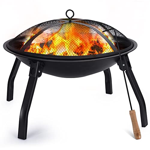 Cogesu Portable Outdoor Brazier, Portable Folding Fire Pit, Outside Fire Pit, Backyard Patio Garden Fireplace, Outdoor Fire Pit with Spark Screen, with Carry Bag, 22 Inch Diameter