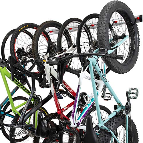 PRO BIKE TOOL Bike Wall Rack - 6 Bikes Version - Adjustable Indoor Hanging Bike Rack for Garage or Home - Vertical Cycling Hanger - Secure Hook - Holder for Road or Mountain Bicycles