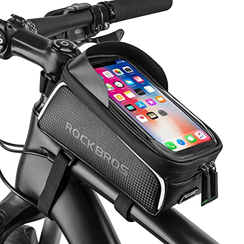 ROCK BROS Bike Phone Front Frame Bag Bicycle Bag Waterproof Bike Phone Mount Top Tube Bag Bike Phone Case Holder Accessories Cycling Pouch Compatible Phone Under 6.5”