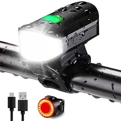 Bike Lights Set 1500LM USB Rechargeable Bicycle Headlight & Tail Light Waterproof 5 Lighting Modes Fits Bicycles for Road and Mountain