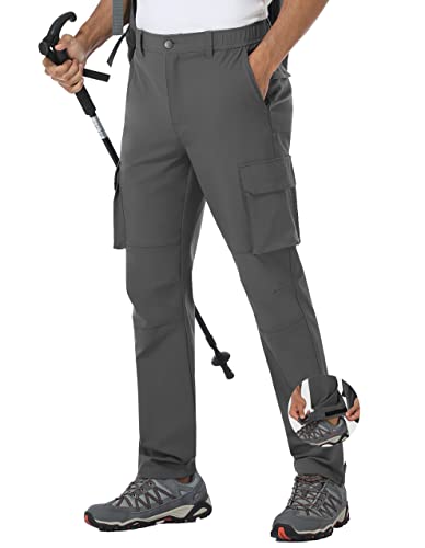 PULI Men Hiking Cargo Pants Waterproof Casual Trousers Relaxed Fit Stretch Rip-Stop Tactical Work Pants Lightweight Fishing