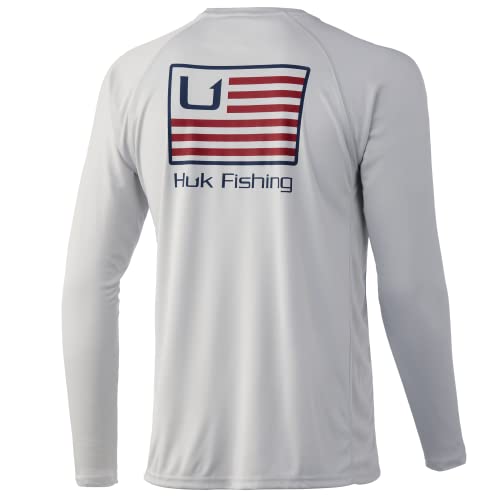 HUK Men's Standard Pursuit Long Sleeve Sun Protecting Fishing Shirt, Huk & Bars-Oyster, Small