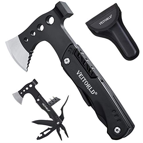 VEITORLD Multitool Axe Hammer Camping Accessories, Gifts for Men Dad Husband, Christmas Stocking Stuffers, Survival Gear and Equipment, Unique Hunting Fishing Gift Ideas for Him Boyfriend Grandpa