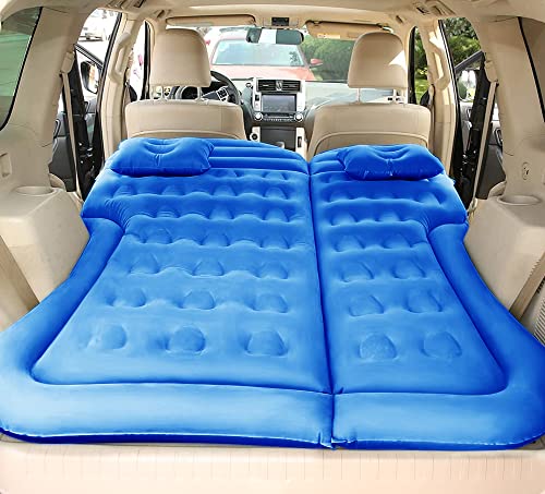 Dufominc SUV Air Mattress Car Camping Travel Bed- Inflatable Thickened Car Air Bed with Electric Air Pump Portable Sleeping Pad Mattress for Travel Camping Upgraded Version (Blue)