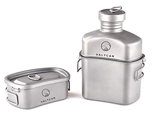 Valtcan Titanium Canteen Military Mess Kit 1100ml 37oz Capacity with 750ml and 400ml cookware Cups