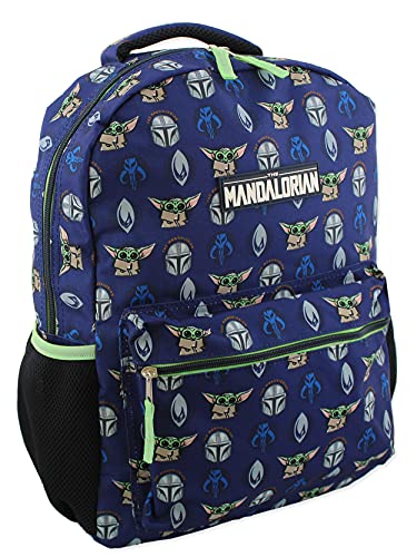 Star Wars Mandalorian Baby Yoda Boy's Girl's Adult 16 Inch School Backpack (One Size, Blue/Green)