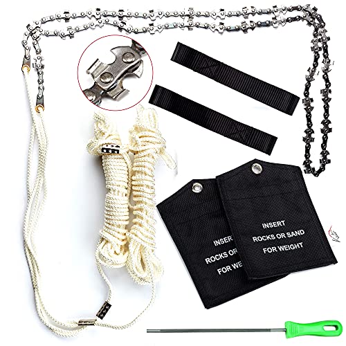 Kutir 48 Inch High Reach Tree Limb Hand Rope Chain Saw - Cuts Branches Easily, Blades on Both Sides so No Matter How it Lands - Comes with Ropes, Throwing Weight Pouch Bag