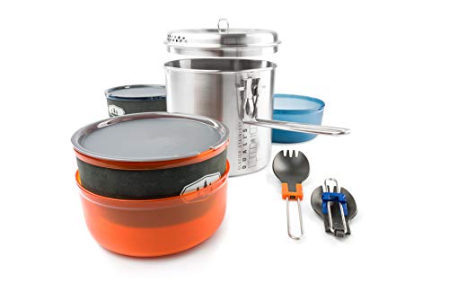 GSI Outdoors Glacier Stainless Dualist I Backcountry Mess Kit, 2-Person Camping or Backpacking Cookware Set