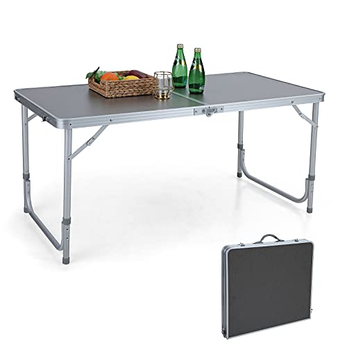 ALPHA CAMP Folding Camping Table 4FT Aluminum Camping Table Portable Picnic Dining Table Lightweight Folding Card Table w/Handle for Indoor Outdoor Patio Backyard Party Work