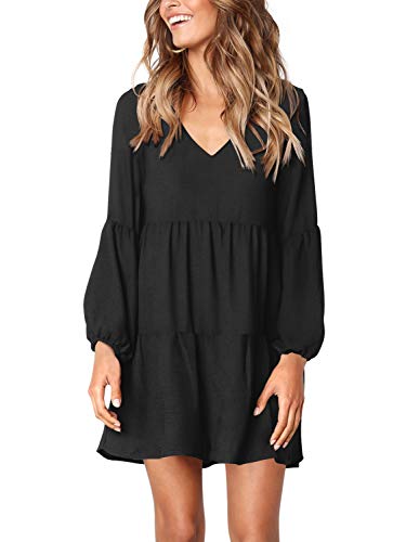 Amoretu Women Summer Tunic Dress V Neck Casual Loose Flowy Swing Shift Dresses