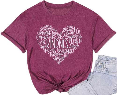 Womens Kindness Shirts Love Heart Graphic Tees Inspirational Letter Printed Be Kind Funny Casual Short Sleeve Tops