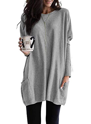 Dokotoo Womens Casual Long Sleeve Shirts Lightweight Sweatshirts Fashion Tunic Tops with Pockets