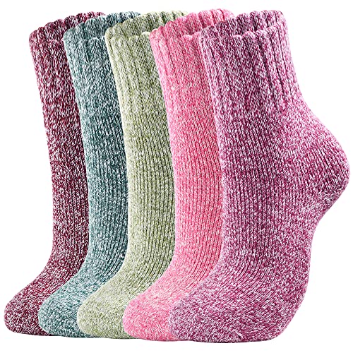 Clothclose 5 Pairs Wool Socks - Warm Wool Socks For Women/Men, Super Soft Crew Socks Boot Socks, Thick Knit Cozy Socks