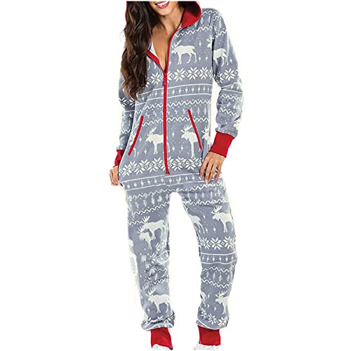 Sexy Christmas Pajamas for Women Funny Graphic Sleepwear Xmas Zipp Onesies Winter Long Sleeve Hooded Jumpsuit