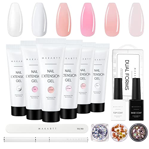Makartt Poly Nail Gel Kit, Clear Pink Spring Color Nail Gel Kit Poly Nail Extension Gel Valentine's Day Gift Nail Enhancement Set Gel Kit All-in-one Nail Thickening Solution Salon Home French Manicure