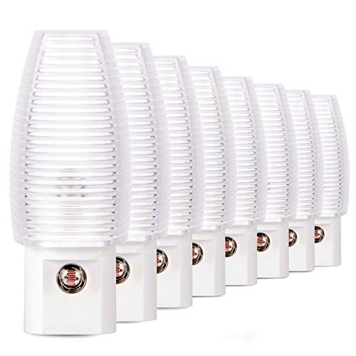 Emotionlite 8 Pack Plug in Night Light, Warm White LED Nightlight, Dusk to Dawn Sensor, Kids, Nursery, Bedroom, Bathroom,Hallway, Stairs, Kitchen, UL Listed