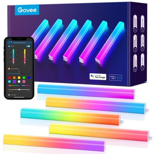 Govee RGBIC LED Wall Lights, Glide Wall Lights, Works with Alexa and Google Assistant, Smart LED Light Bars for Gaming Room Decor and Streaming, Multicolor Glide Sconces, Music Sync, 6 pcs