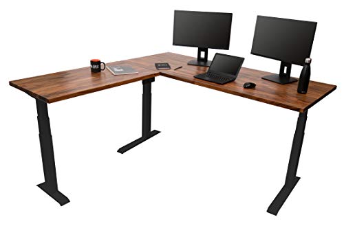 S STAND UP DESK STORE Triple Motor Electric L-Shaped Corner Standing Desk with EZ Assemble Frame (Black Frame/Solid Walnut Top, 71 inch W x 71 inch D)