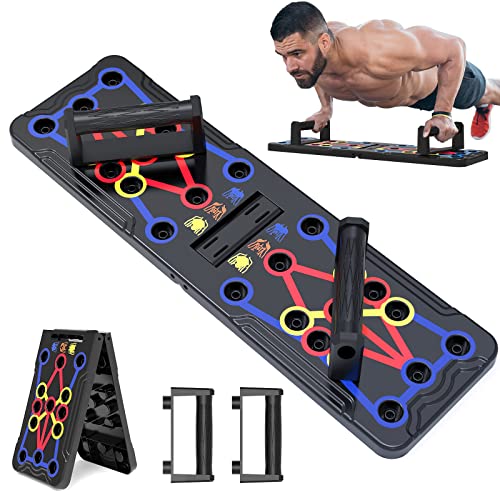 Push Up Board, Hinsarcd Foldable Multi-Function 14 In 1 Push Up Bar Chest Muscle Exercise Professional Protable Homeworkout Equipment Pushup Board Fitness Burn Fat Strength Training for Men & Women