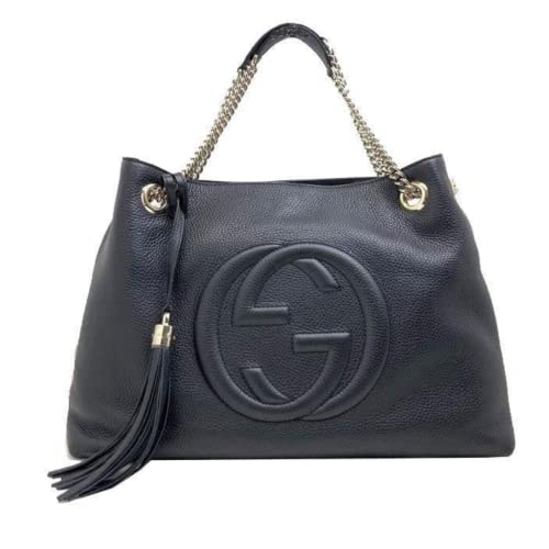 Gucci SOHO Black GG Logo Leather Chain Tote Bag Style 536196